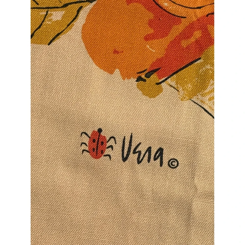 Vintage Vera Neumann Tablecloth Peach Fruit Basket Tan Rectangular 52x80